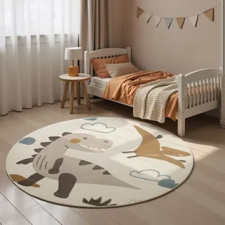Kinderteppich HANSE HOME "Dino", creme multifarben, H:10mm Ø:160cm, Polypropylen, Teppiche, Kinderteppich, Pflegeleicht, Weich, Kinderzimmer, Spielteppich, Spielunterlage