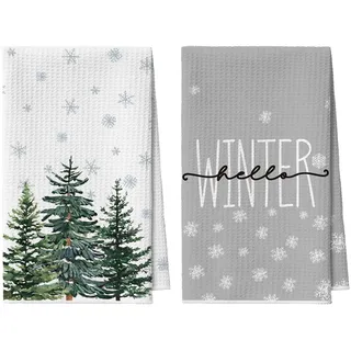 Artoid Mode Kiefern Bäume Schneeflocken Bar Weihnachten Küchentücher Geschirrtücher, 42x65 cm Mikrofaser Saugfähig Handtücher Küchen Deko 2er Set