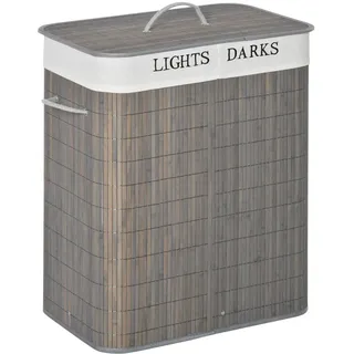 Homcom Wäschekorb schmal mit Deckel 100L, Badezimmer, Bambus, Grau , Naturmaterialen , 32x63x52 cm , Haushalt & Reinigung, Wäschepflege, Wäschekörbe & Wäschetonnen