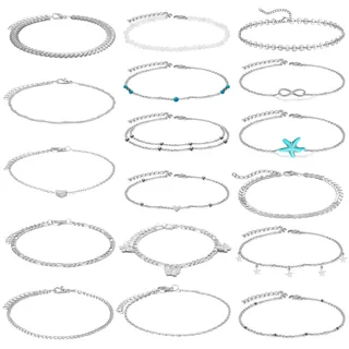 MLPKOI 18 Pcs Fußketten für Damen, Trendige Wasserdicht Layered Gold Fußkette Verstellbare Fußkettchen Strand Fußkettchen Sommer Strand Schmuck
