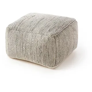 benuta Pure Woll-Pouf handgefertigt Rocco Beige/Schwarz 55x55x30 cm , Textil , Beton Optik , Freiform , 55x30x55 cm , Wohnzimmer, Sessel, Hocker & Hockerbänke, Poufs