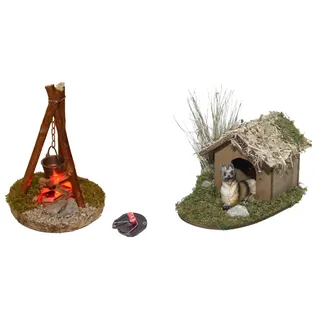 Krippen-Zubehör ALFRED KOLBE, bunt, Holzwerkstoff, Dekofiguren, Krippen-Zubehör, Lagerfeuer mit Flackerplatine, für 10-13 cm Figuren, Hundehütte, Hund