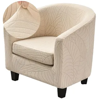 Highdi Elastische Sesselbezug Sesselschoner 2-Teilig, Stretch Jacquard Sesselhusse Club Chair Schonbezug Sofabezug | für Cocktailsessel Clubsessel Wohnzimmer Loungesessel, Beige