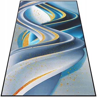 Decorator HOME Teppich Wohnzimmer 120x160 cm, Blau mit Gold, Modell | Modern bedruckt, Rutschhemmende Rückseite, Flach 4 mm, Waschbar 30°C, Ohne Flor