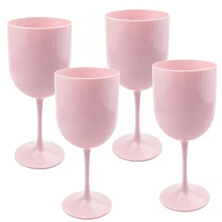 PORFOYO 4 Stück Weingläser Kunststoff, Plastik Weingläser 480ML, Camping Champagner Glas Sektflöten, Sektgläser Kunststoff, Bruchsicher, Bpa Frei Für Hochzeiten, Geburtstage, Weihnachten(Pink)