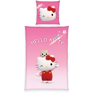 Herding Hello Kitty Bettwäsche-Set Hello Kitty - - Maße cm mit Wende-Motiv, Bettbezug 135 x 200 cm, Mit Reißverschluss, 100% Baumwolle/Renforcé