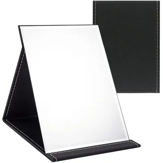 WISYOK Reisespiegel Klappbar, Tischspiegel mit Mehrfach-Standwinkel, Klappspiegel mit Schwarz PU-Leder, Super HD Schminkspiegel, Handspiegel, Kompaktspiegel, Kosmetikspiegel, Spiegel Klein - 16x12cm