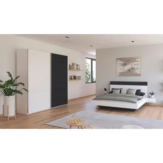 Schlafzimmer-Set RAUCH "Monza", weiß (alpinweiß, graumetallic), Bett 160x200cm + ohne Matratze, B/H: 160cm x 200cm, Bett 160x200cm, Holzwerkstoff, Schlafzimmermöbel-Sets, Schlafzimmer-Set, mit Schwebetürenschrank Breite 218 cm, Bettanlage in 2 Breiten
