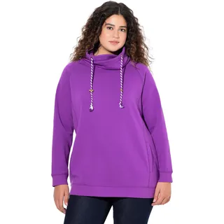 Ulla Popken Damen große Größen Übergrößen Plus Size Sweatshirt, weiter Stehkragen, Taschen, Raglan-Langarm lila 50+ 713963824-50+