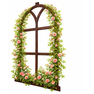 Relaxdays Stallfenster Gusseisen, Vintage Fensterrahmen, Wanddeko & rustikale Rankhilfe, HB: 68 x 44 cm, antik, braun