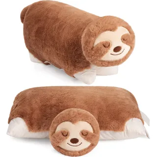 BRUBAKER Kuscheltier-Kissen Faultier - 2 in 1 Stofftier und Kuschelkissen - 40 x 30 cm Tierkissen Faultierkissen, Braun - Braun