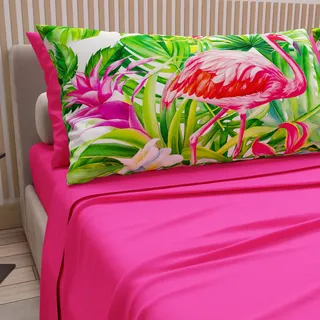 PETTI Artigiani Italiani - Bettwäsche aus Baumwolle mit Kissenbezügen mit Digitaldruck, französisches Bett, Betttuch und Spannbettlaken mit Ecken, Flamingo Fuchsia, 100% Made in Italy