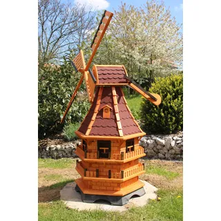 1,50 m XXL Windmühle mit Solar, Windmühlen für den Garten aus Holz rot Typ 21.1