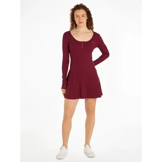 Tommy Jeans Damen Kleid FLARE Dress Langarm, Rot Valley Grape, L