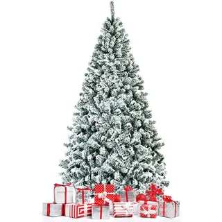 FANTASK Künstlicher Weihnachtsbaum mit Schnee, Tannenbaum mit PVC Nadeln, Christmas Tree mit Klappbar Metallständer für Zuhause, Büro, Geschäfte und Hotels (225cm), Grün, Weiß