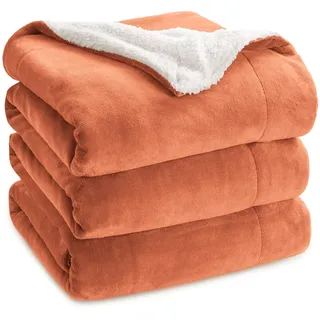 BEDSURE Kuscheldecke - Warm Sherpa Wolldecke & Sofadecke, Flauschig Sofaüberwurf Decke, Dicke Couchdecke, Fleecedecke, Flauschige Wohndecke für Couch, Orange, 220x240 cm, XXL