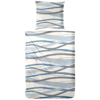 Primera Biber-Bettwäsche Whips grau/blau 135 x 200 cm + 2 x 80 x 80 cm