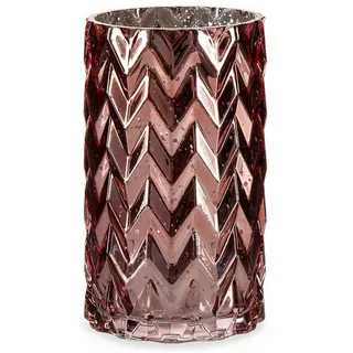 Gift Decor Geschnitzte Vase, Fischgrätmuster, Glas, Rosa, 11,3 x 19,5 x 11,3 cm