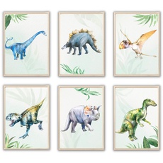 MeinBaby123® Dino Poster Kinderzimmer | Dinosaurier Poster 6er Set DIN A4 I Bilder Kinderzimmer Jungen | Dino Deko Bilder Kinderzimmer | Babyzimmer Deko (Dino Poster Set - 3)