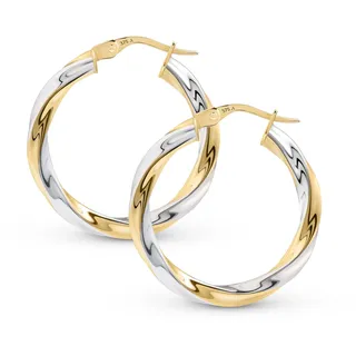 Amberta Gedrehte Ohrringe Damen | Weiss und Gelbgold | Echt Gold: Creolen 20mm