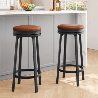 GarveeHome 360° Drehbare Barhocker Aus PU-Leder, 78 cm Hohe Hocker Mit Metallgestell Und Fußstütze, Esshocker Mit 125kg Tragkraft, Für Esszimmer Und Wohnzimmer, 41,9 x 41,9 x 78 cm
