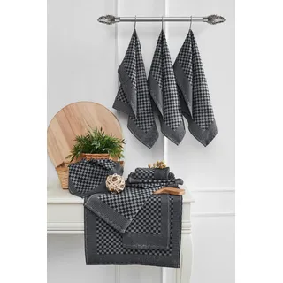 Hermia Concept, Lola - Anthracite, Küchenhandtuch-Set (10-teilig), 80 % BAUMWOLLE / 20 % POLYESTER, Anthrazit, 40 x 60 cm - Grau, Schwarz