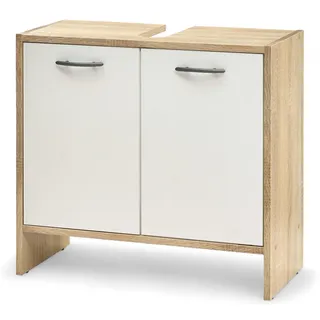 Boom Badezimmer Waschbeckenunterschrank in Weiß/Sonoma Eiche Optik - Bad Unterschrank Badezimmerschrank mit viel Stauraum - 60 x 55 x 28 cm (B/H/T)