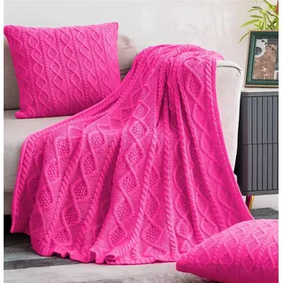 Homiest Überwurf mit Zopfmuster, 152,4 x 203,2 cm, Acryl-Strickdecke mit Diamantstruktur, weiche und gemütliche dekorative Decke für Couch, Bett, Sofa, Hot Pink