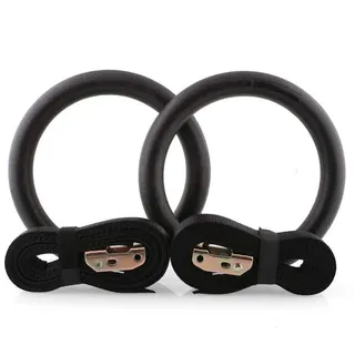 FFitness Gym Rings Gymnastikringe mit ABS Gurten, Schwarz, Ø 23 cm