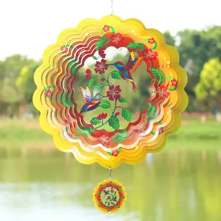 TFANUO Hummingbird Windspiel 3D für drinnen und draußen, Gartendekoration Basteln Ornamente Edelstahl Windspiel Geschenke 30,5 cm (GELB)