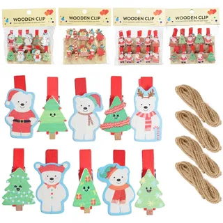 40pcs Weihnachten Klammern Weihnachtsdeko Holzklammern Weihnachtsmotiven, Fotoklammern Dekoklammern für Karten, Adventskalender, Fotos, Geschenke und Weihnachtsdeko Bastelarbeiten