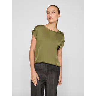 VILA Kurzarmshirt "VIELLETTE S/S SATIN TOP - NOOS", Damen, Gr. 44, grün (capulet olive), Satin, Obermaterial: 100% Polyester, unifarben, regular fit normal, Rundhals, mit Umschlag, Shirts, Satin Optik