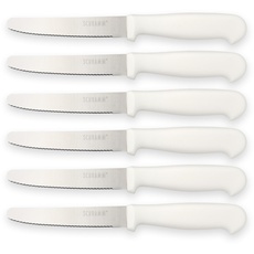 Schramm® 6 Stück Frühstücksmesser wählbar in schwarz, weiß oder bunt Brötchenmesser Brotzeitmesser mit Wellenschliff Tafelmesser Edelstahl ca. 22 cm lang, Farbe:weiss