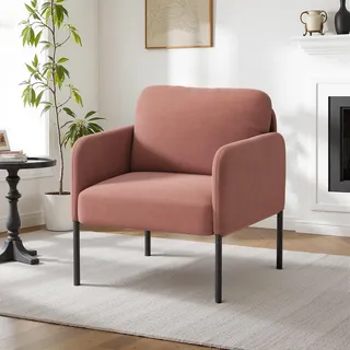 COLAMY Gepolsterter Ohrensessel aus Samt – Moderner Lounge-Sessel mit weicher Rückenlehne, Komfortabler Sessel für Wohnzimmer, Schlafzimmer, Apartment & Leseecke,Rosa