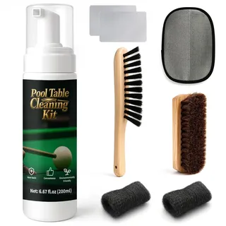 INNOVAYOU 200ml Billardtisch Reiniger Spray Set, Billardfilz Reiniger Zubehör mit 2 Billardtisch Bürsten, 1 Stahldraht Schwamm, 1 Tuch