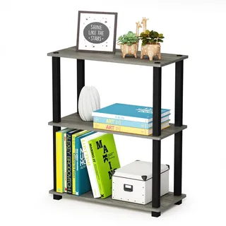Furinno Compact Regalständer mit 3 Ablageflächen, holz, Französische Eiche Grau/Schwarz, 28.96 x 28.96 x 75.18 cm, Vierkantrohr