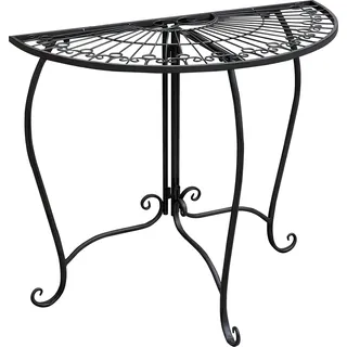 2.05 Garten Beistelltisch halbrund - ca. 80 x 71 x 40 cm - Metall Tisch Vintage Style in schwarz