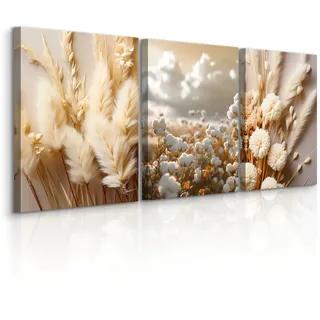Muralo Leinwandbilder 3-es Set Blumen 3D Natur , Weiß, Beige, Braun, Grau , Textil , Floral, Baum/Pflanze/Natur , Rechteckig , 90x40 cm , Bilder & Rahmen, Bilder