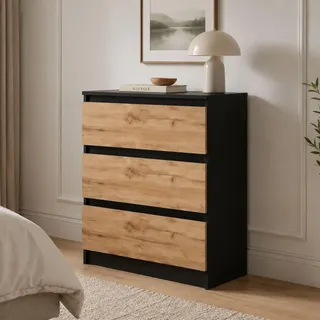 Home Collective Kommode Sideboard mit 3 Schubladen | Schubladenkommode Kommodenschrank Anrichte Schrank 70x40x77cm | Schlafzimmer Jugendzimmer Möbel | modernes griffloses Design | Schwarze Craft-Eiche - Schwarz
