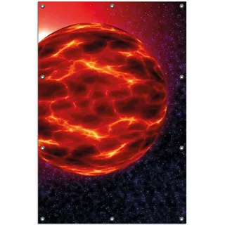 Wallario Outdoor-Poster für Garten oder Balkon, Motiv Abstrakter Planet im Weltall in glühendem rot, in ca. 100 x 150 cm - Schwarz