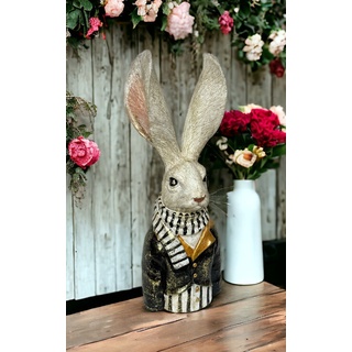 Clayre & Eef Osterhase Hase Kaninchen mit Frack und Schal gold schwarz 40cm NEU