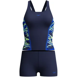 Tankini SPEEDO "HYPERBOOM SPLICE TANKINI SET BLK/GRN", Damen, Gr. 40, N-Gr, blau (nvy, ltgrn), Obermaterial: 100% Polyester, Bikini-Sets Tankini, mit Vier-Wege-Stretch, chlorbeständig