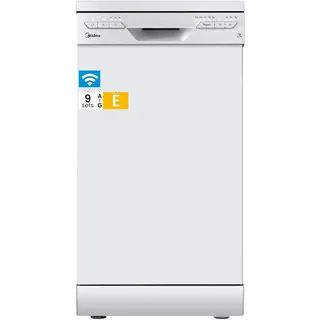 Midea SF 3.45NW PRO Geschirrspüler 45cm Freistehend & Unterbaufähig Weiß | 9 Maßgedecke, WLAN-fähig, 47 dB, Halbe Beladung, Startzeitvorwahl, AquaStop, 6 Programme, Spülmaschine mit Besteckkorb