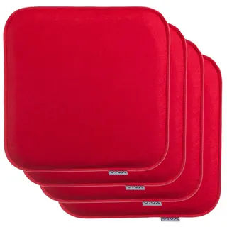 Brandsseller 4er Set Sitzkissen aus Filz 35x35x2 cm – Robuste Stuhlauflagen für innen und außen, eckiges Sitzpolster, strapazierfähiges Kissen für Stühle - Rot