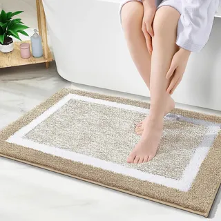 smiry rutschfeste Badezimmerteppich, Super Weich Saugfähig Badematte Waschbar Badteppich Flauschiger Duschvorleger für Badezimmer Mikrofaser Badvorleger Badematten- 40x60 cm, Beige