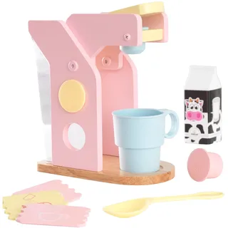 KidKraft Pastell Kaffeemaschine aus Holz für Kinderküche mit Kapseln, Spielküche Zubehör, Spielzeug für Kinder ab 3 Jahre, 63380