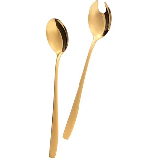 GRÄWE Goldenes Salatbesteckset, 2-teilig, aus Edelstahl 18/0 Chromstahl, poliert, spülmaschinengeeignet, Servierlöffel im zeitlosen Design, Serie Königstein, Salatgabel