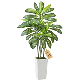 Vevor Künstlicher Dracaena-Baum, 1,52 m, Drachenbaum, tropische Pflanzen mit weißem, hohem Pflanzgefäß, Kunstseidenpflanze im Topf, große Bäume für Veranden, Wohnzimmer, Terrassen Zuhause, Büro