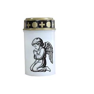 Fachhandel Plus LED Grablicht Weiß mit Batterien – Grabkerze LED, Grableuchte Ewiges Licht mit Motiv betender Engel, wetterfest mit Ein-/Ausschalter für Friedhof & Gedenkstätte