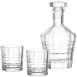 LEONARDO HOME Whiskyset Spiritii 3-teilig, 2 x Whisky Tumbler 250 ml und Whisky-Karaffe mit Slasstopfen 700 ml im edlen Look, Hausbar Set im klassischen Design, Klarglas, 022765